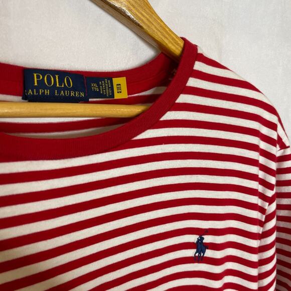 Men's XXL Ralph Lauren Custom Slim Red Stripe 100% Cotton Crewneck Tee - Picture 3 of 5
